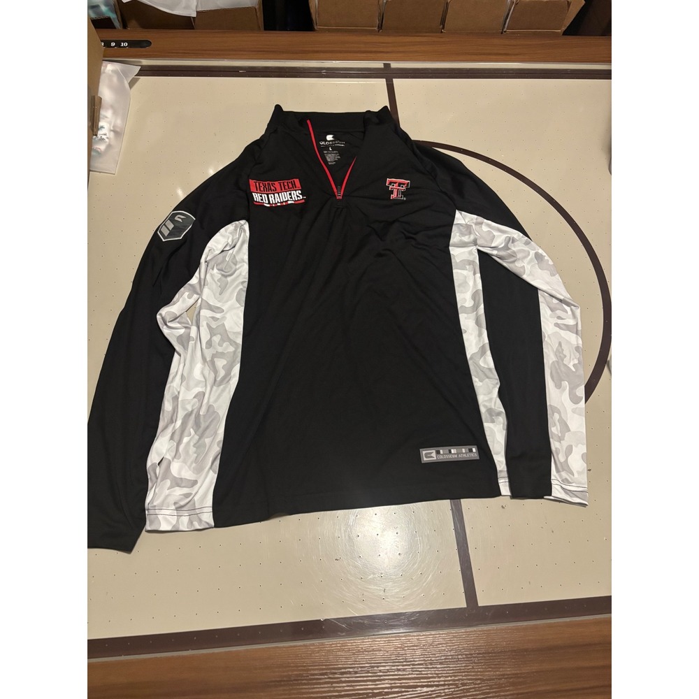 261 Colosseum Texas Tech Red Raiders Quarter Zip Black White Camo Mens L